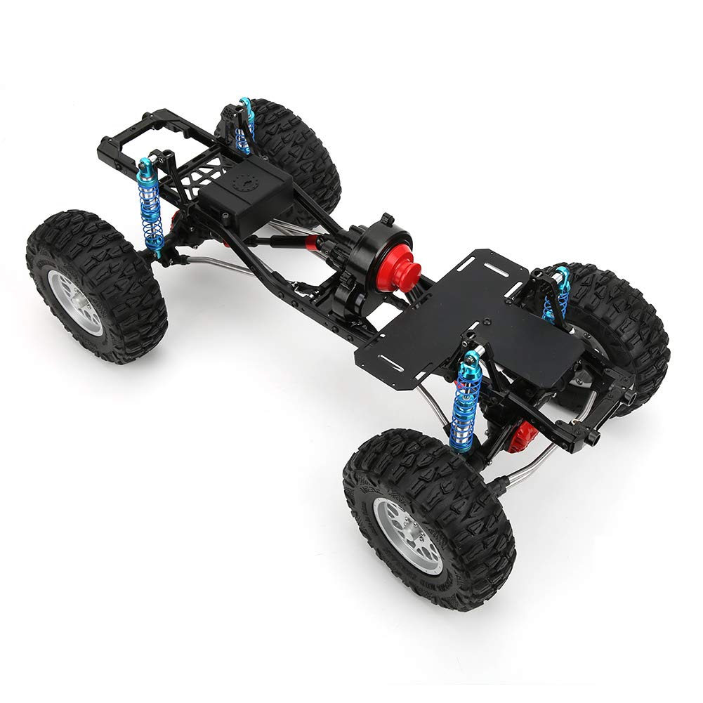 Zestaw metalowego podwozia samochodu SCX10 II RC |Aluminiowy zderzak CNC i rama z włókna węglowego |4 gumowe opony z metalowymi kołami |Skrzynia biegów biegu wstecznego do pojazdu (Red Black)