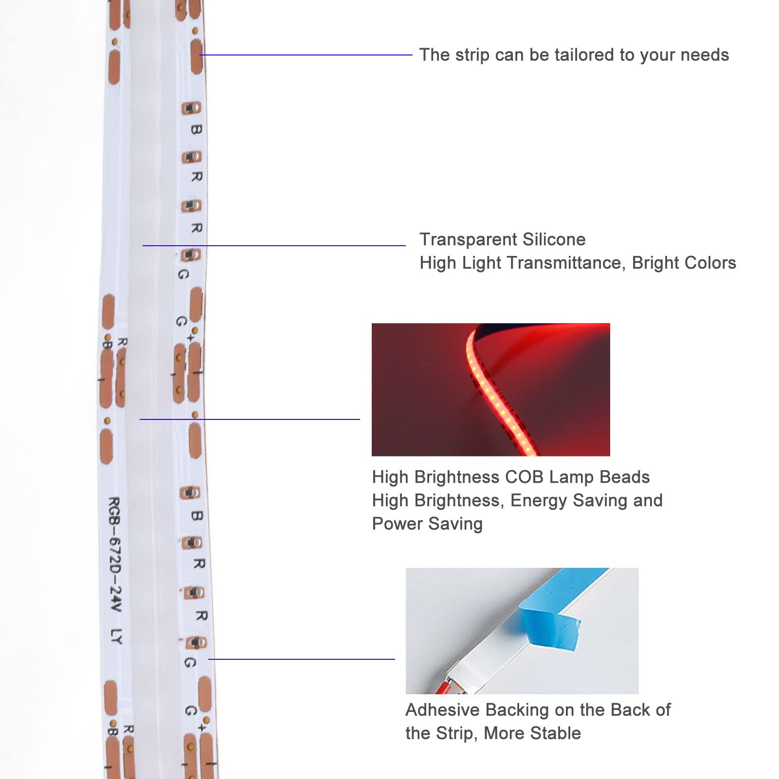 Generic Taśmy LED 10M, Samoprzylepna świetlna COB z 672 Koralikami LED RGB o Wysokiej Jasności 110 Lm 90CRI, Elastyczna, Zginana do Domu Kuchnia Sypialnia Salon