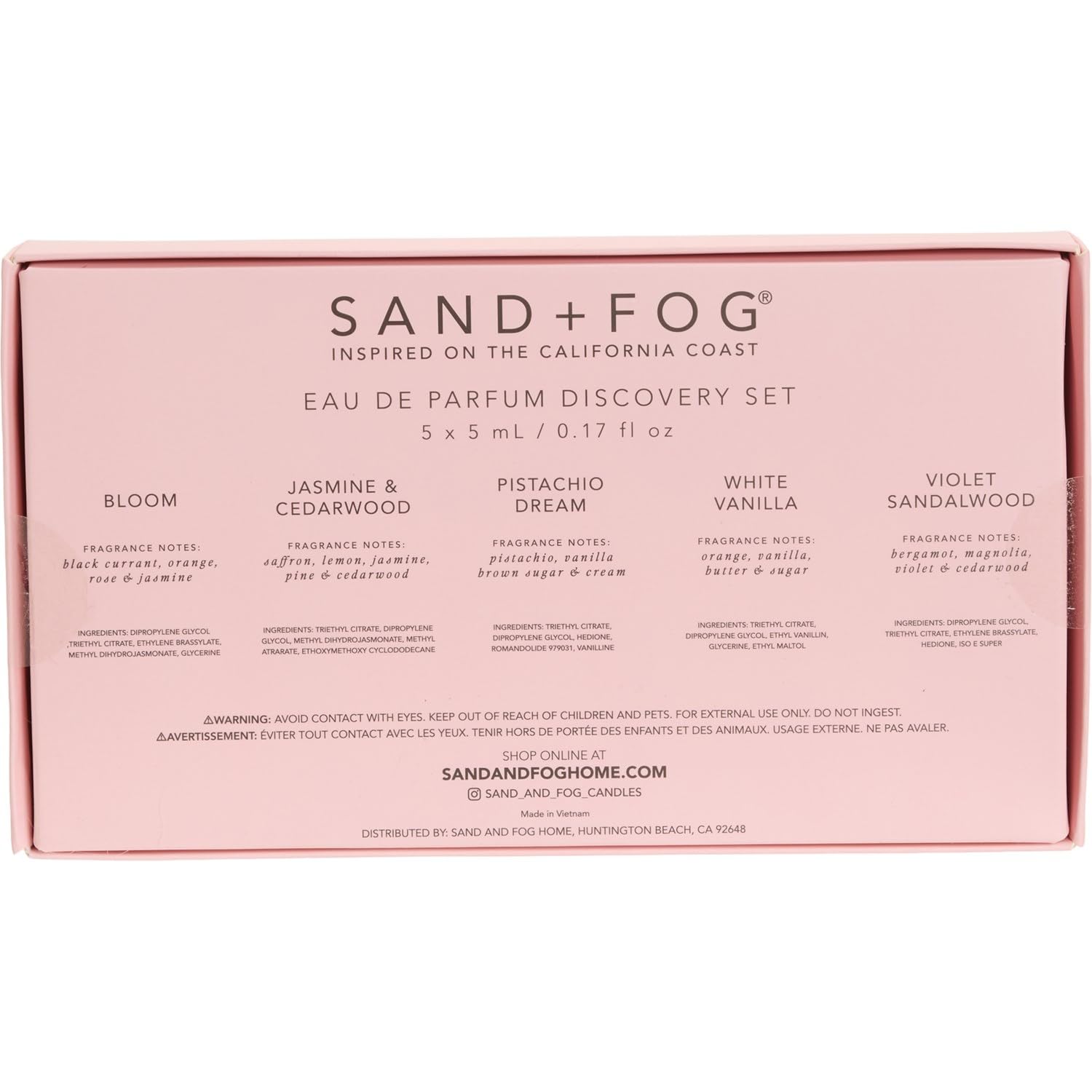 Sand + Fog Perfume Oil California Coast Discovery Set, 5 Fragrances, 0.17 Fl Oz Each Bloom, Jasmine & Cedarwood, Pistachio Dreams, Violet Sandalwood, White Vanilla thumbnail 2