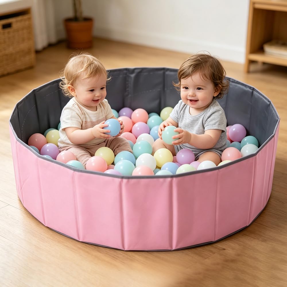 KBIBCK Ball Pit, Foldable Baby Ball Pit, 100 CM Kids BallPit for Children Girls Boys, Nursery Baby Playpen, Portable Babys Round Ocean Balls Pool for Dogs Cats Indoor Outdoor,Balls Not Included (Pink)