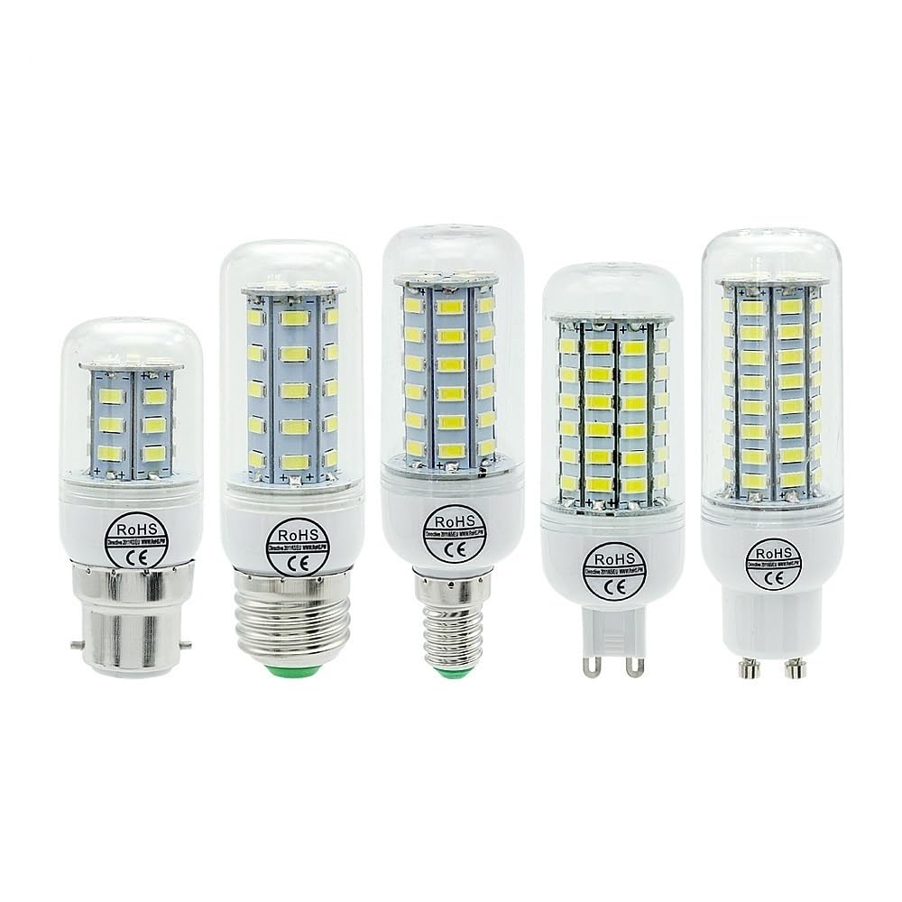 XYAL Lampadine, Confezione da 15, AC220V Lampada LED a mais AC220V E27/E14/B22/G9/GU10 SMD5730 Lampadario Faretto Decorazione domestica Lampadina(E27,Warm White 72LEDs)