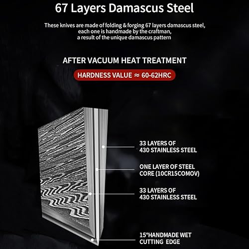 Miniatura 4 de Vg10 - Juego de cuchillos de cocina de 5 piezas de calidad premium, juego de cuchillos de chef de acero Damasco de 67 capas con asas de madera,