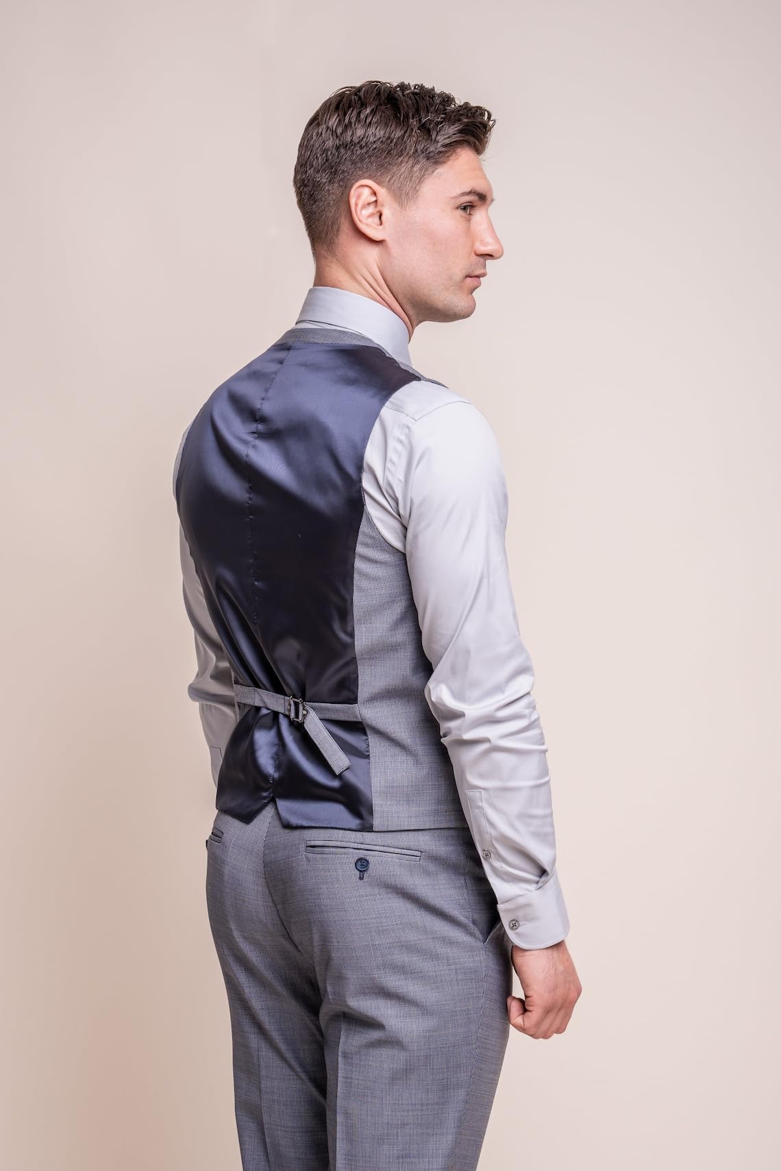 SIRRI Abito da Uomo in Tweed di Lana a Quadri Slim Fit da Uomo Set Formale da 3 Pezzi da Lavoro Venduto separatamente in Blu Navy