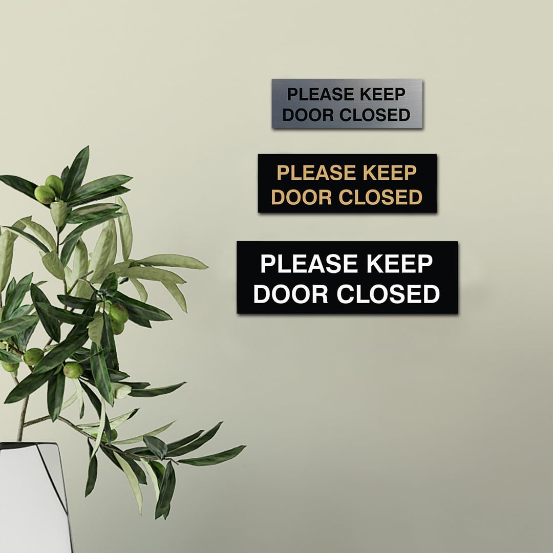 All Quality Basic Please Keep Door Closed Wall or Door Sign - Double-Sided Adhesive Foam Tape | Durable Material | Ensure Safety and Privacy (White) - Small (5 Pack)