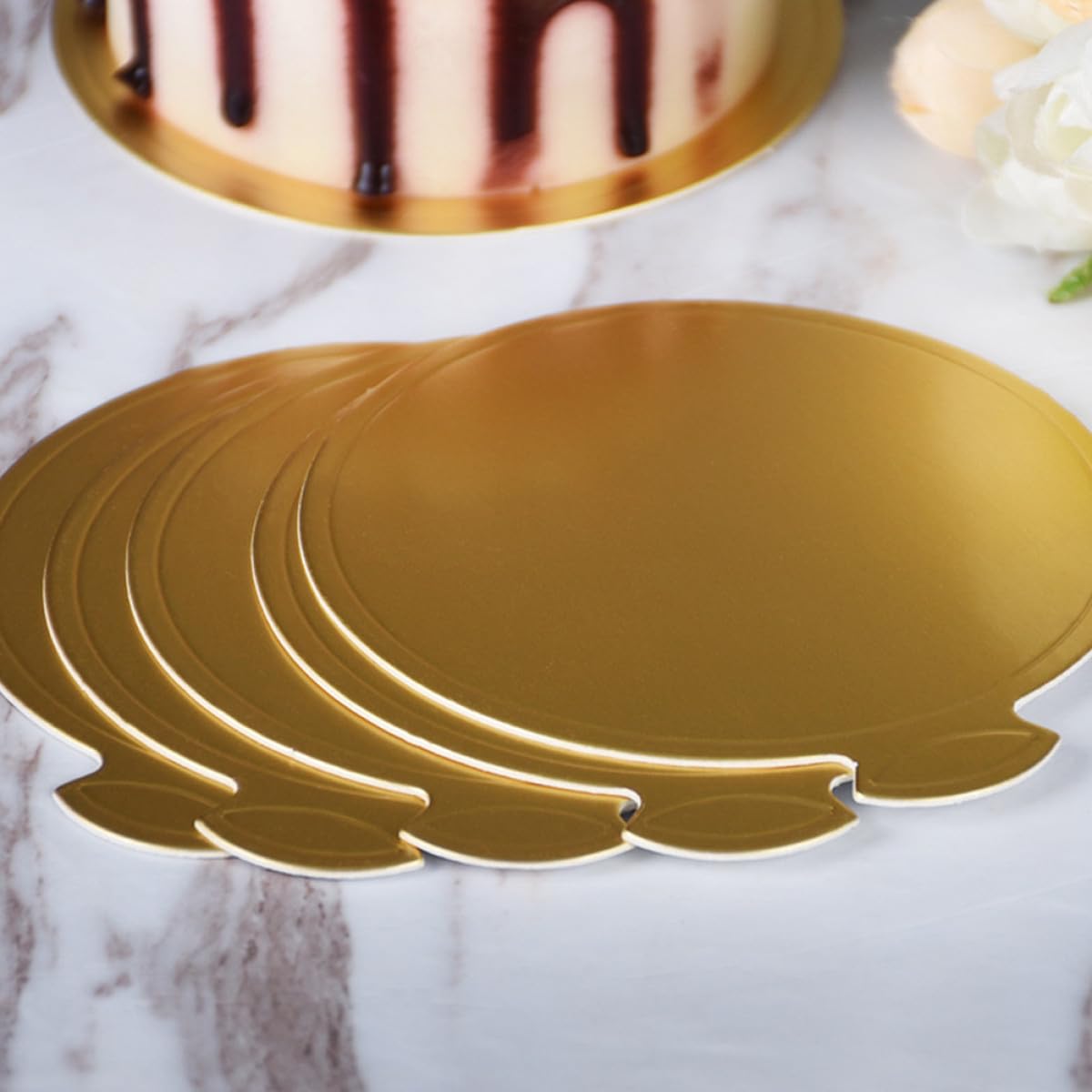 GANAZONO Base à Gâteau Ronde 200 Pièces en Carton Doré pour Desserts