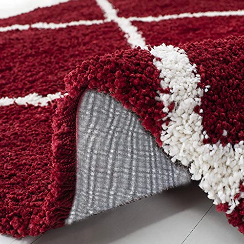 Image of Handmade Shaggy Fur Rectangular Rugs And Carpet For Bedroom, Living Room (5X8 Feet, Red & Ivory)