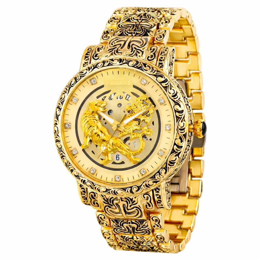 Premium Luxury Gold Tiger Men’s Watch Gift | Stainless Steel Bracelet | Diamond Markers | Quartz Analog Wrist Watch for Birthday, Wedding & Festival Gifting | Watch for Mens Stylish