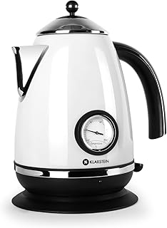 KLARSTEIN Aquavita Chalet - bouilloire, théière rétro, 1,7 L, 2200W, sans fil, affichage vintage de la température, poignée cool touch, socle avec rangement du câble - blanc