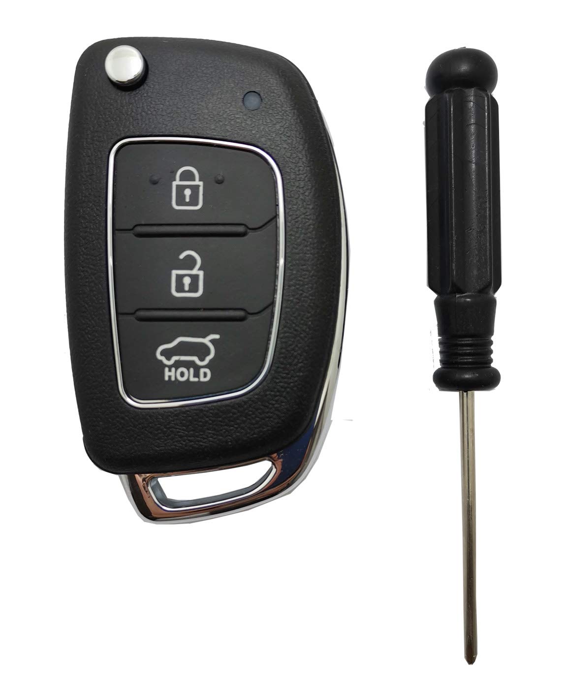 Key Fob Case Fits for Hyundai Santa Fe Sonata Replacement Key Fob Shell Flip Keyless Entry Remote Casing with Screwdriver and Uncut Blade (3 Buttons)