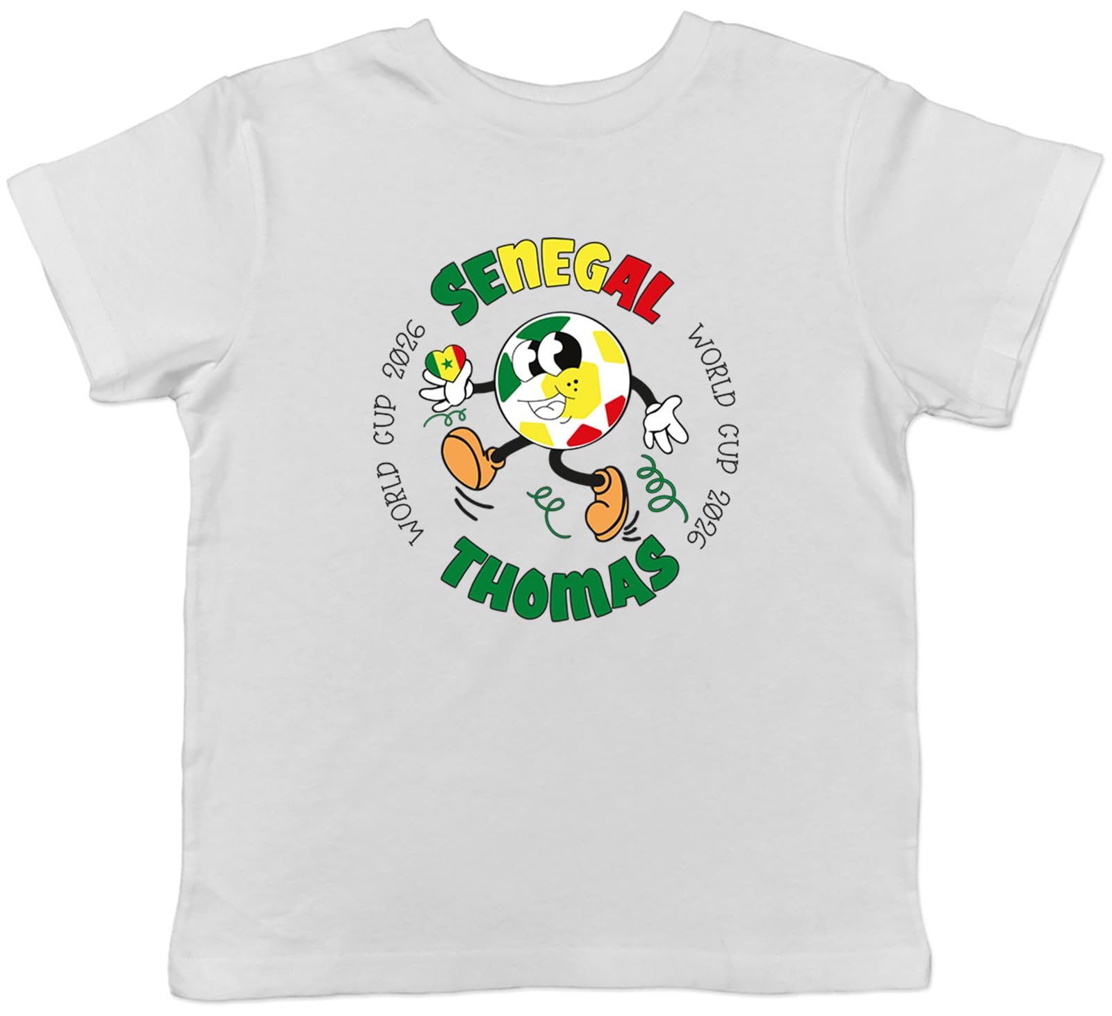 Shopagift Personalised Senegal World Cup Heart Football Fan Kids T-Shirt Childrens Tee Boys Girls White