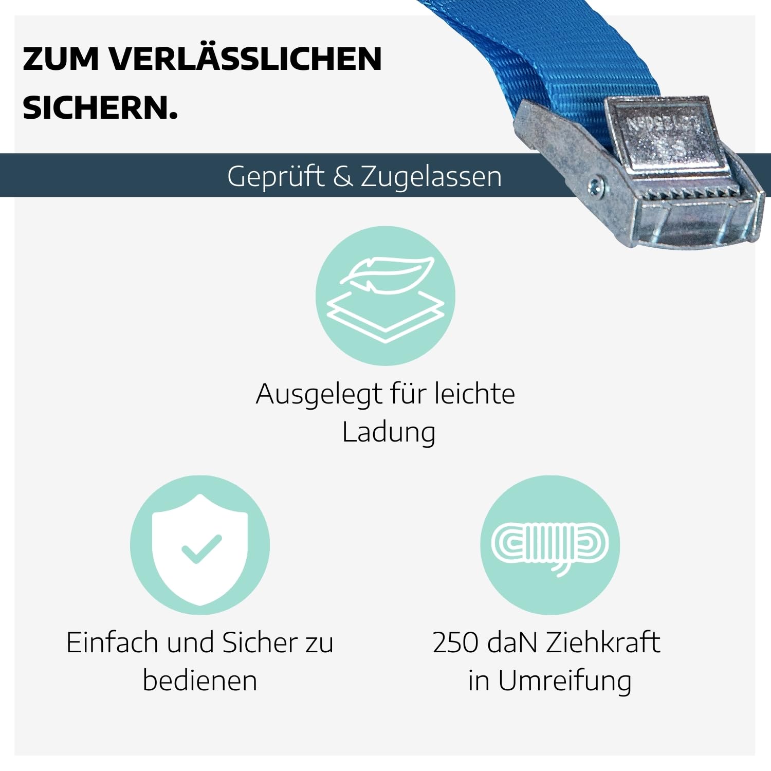 25 x Spanngurt 1-teilig mit Klemmschloss 1,5 m I Spanngurte mit Klemmschloss I Gurte zum Befestigen I kleine Spanngurte mit Sicherheitsetikett I Bandbreite 25 mm I Gurtband mit Schnalle