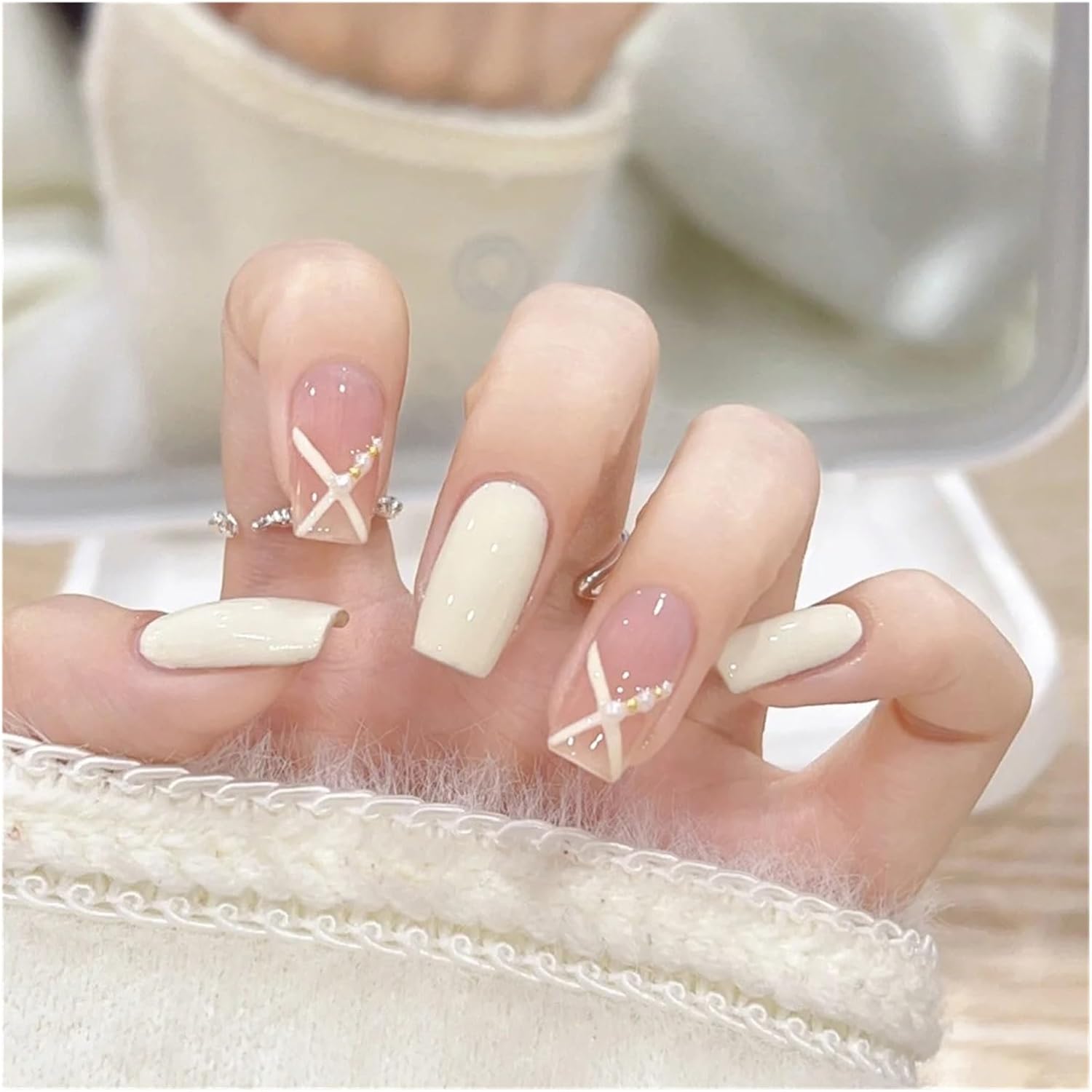 Cream White Pearl wear Nail Stickers Gentle whitening piece Patch Finished Removable