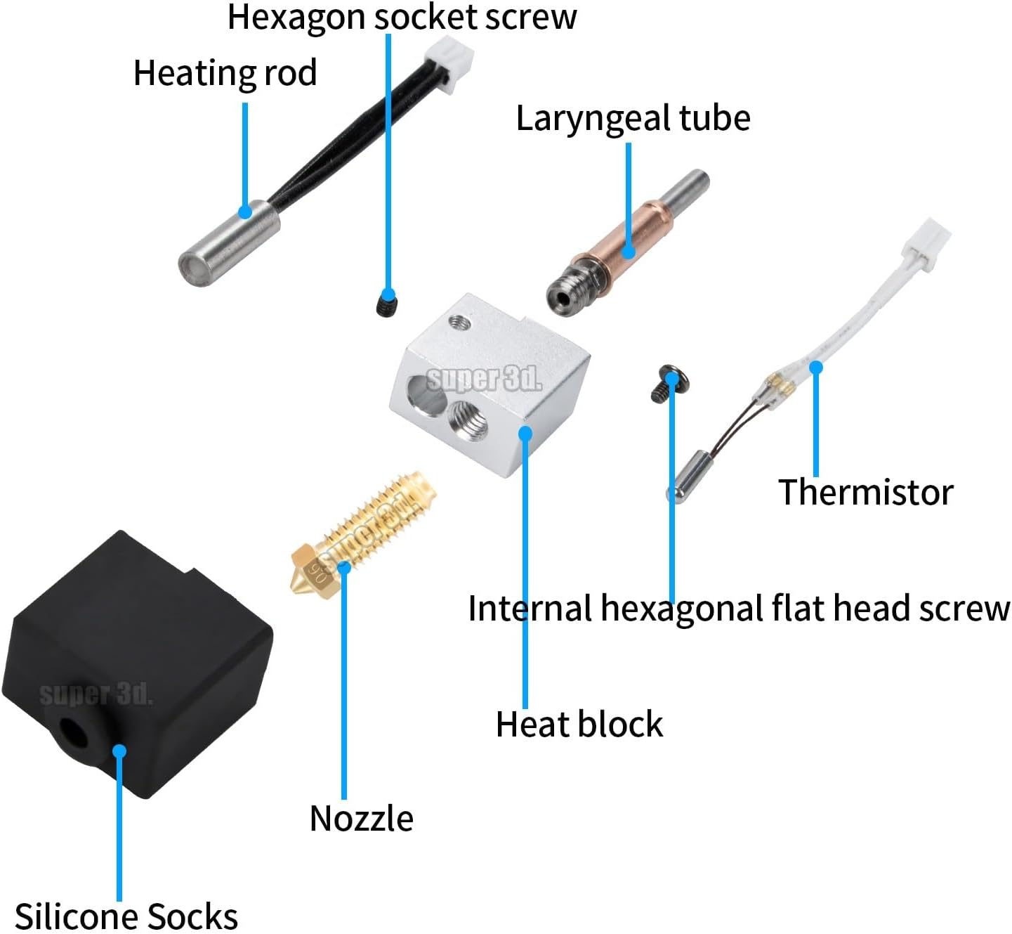 for Anycubic for Kobra 3 Hotend Kit Heater Block Thermistor Heater Cartridge Print Head Accessory for K3 Hot end Heatsink Parts Outstanding(5pcs Brass 0.8mm)