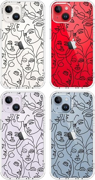 MOSNOVO Hülle für iPhone 13 & iPhone 14, [2m Militärschutz] [Anti-Abblätter-Technologie] Transparente stoßfest TPU Stoßfänger Handyhülle mit Design - Abstrakte Gesichts-Linienkunst iPhone 13 / iPhone 14 Abstrakte Gesichts-Linienkunst - 2
