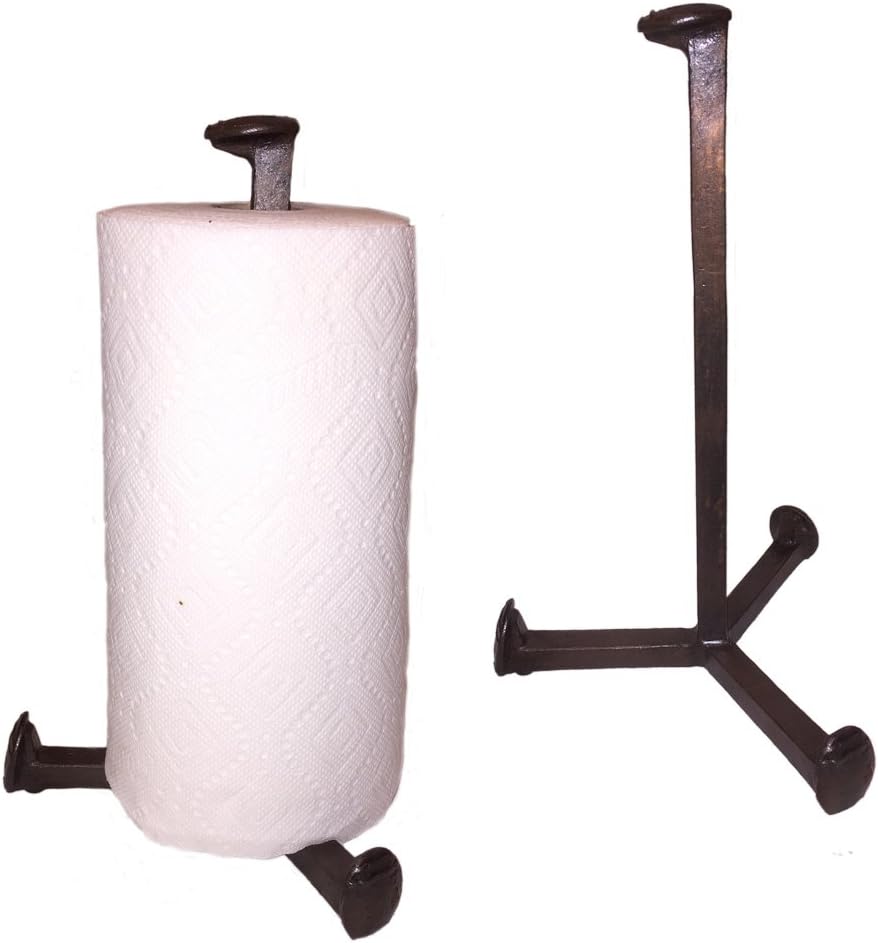 Cobre Railroad Spike Countertop Paper Towel Holder, Blackened Bronze Hand Rubbed Finish