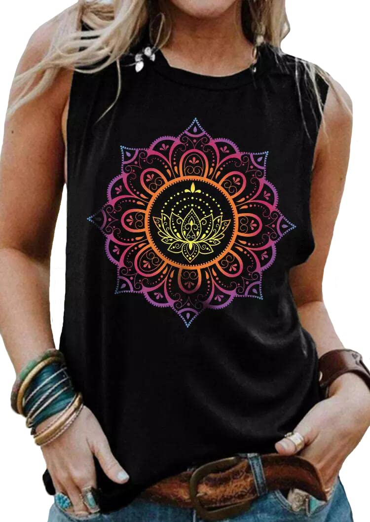 AIMITAGGradient Mandala Lotus Tank Mom Casual Life Shirt Summer Yoga Tank Tee Women Cute Lotus Graphic Vacation Tank Tops