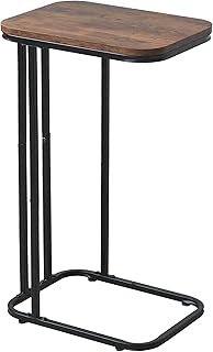 C Shaped End Table, 26.6 inches High Small Side Table for Couch Sofa Bed, Tall Tv Tray Table for Living Room, Bedroom, Metal Frame, Rustic Brown & Black