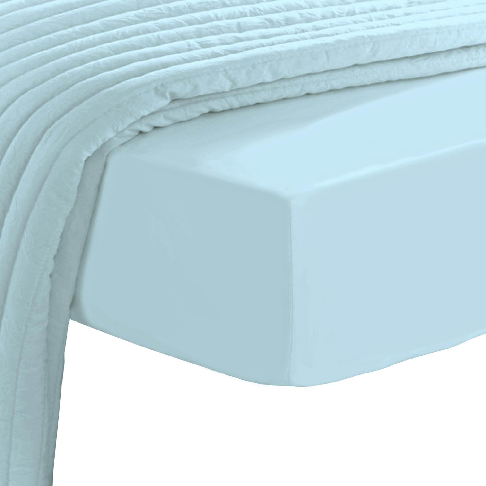 Pizuna Baby Blue Luxury Cotton Emperor Size Fitted Sheets 800 Thread Count 100% Long Staple Cotton Emperor Fitted Sheets 200X200cm, Sateen Sheet Extra Deep 40 Cm 1 Pc