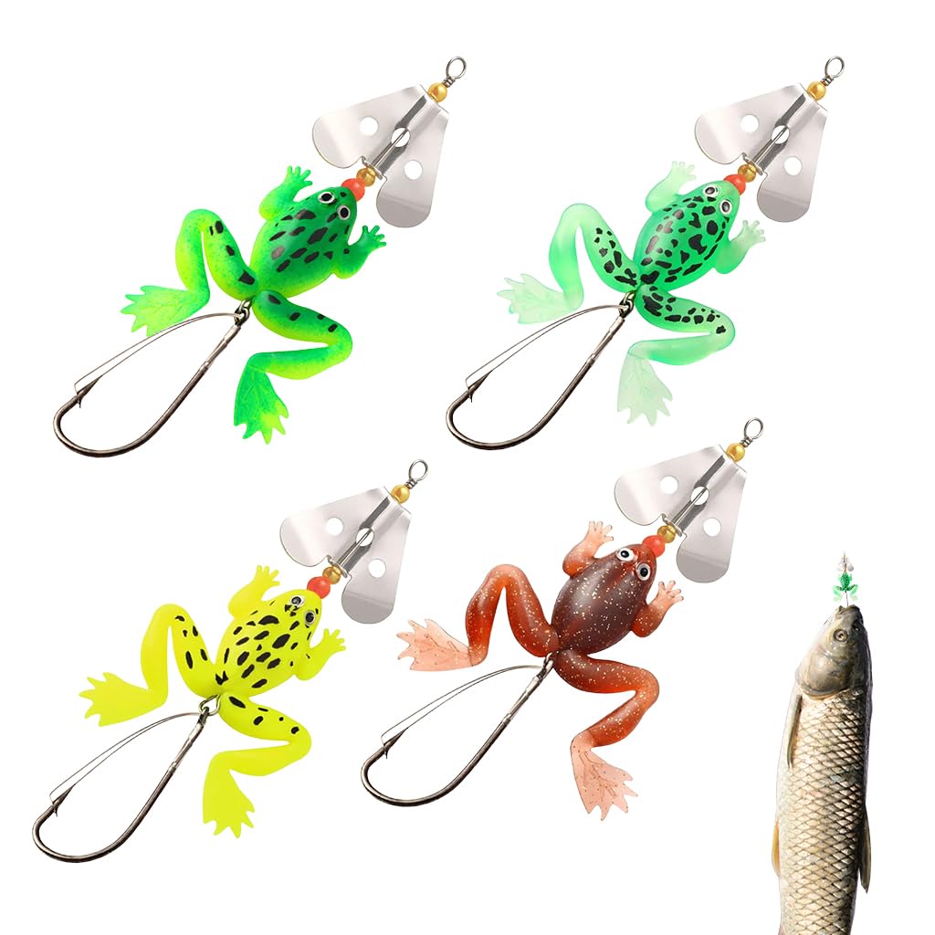 Proberos®4Pcs Soft Silicone Bionic Fishing Lures, Fishing Lures Kit, 4.49'', Simulation Frog Soft Baits, Sinking Bionic Swimming Lures, Freshwater Saltwater Bass Fishing Bait Kits Fishing Frog Lures-image-13