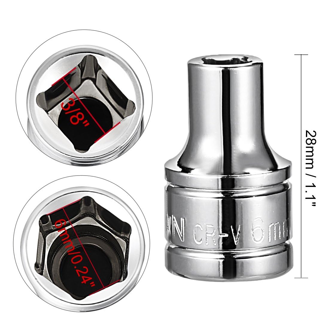 TOP-VIGOR 3/8-Inch Drive 6mm 6-Point Shallow Socket, Metric, Cr-V Drive Socket for Auto Repairing and Household - Image 2