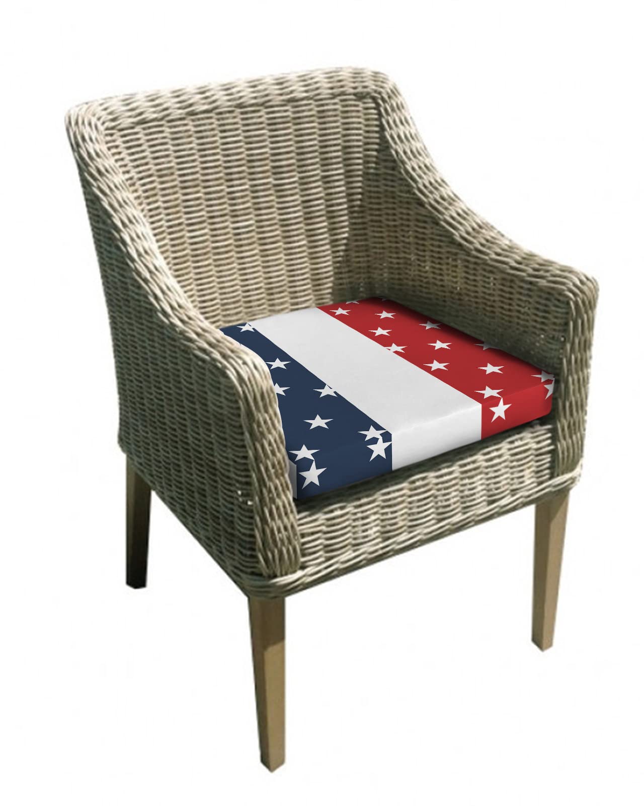 Edwiinsa 4th of July Indoor/Outdoor Seat Cushions Cover, American Star Striped Red White Blue Waterproof Patio Chaise Lounge Cushion Cover for Beach Pool Side Chair Cushions 24x24x2pcs