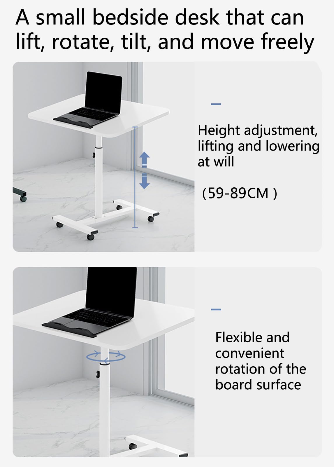 Soporte ajustable para laptop – Escritorio de cama ajustable en altura para oficina en casa, mesa portátil ergonómica para uso junto a la noche, ideal para leer, trabajar o jugar