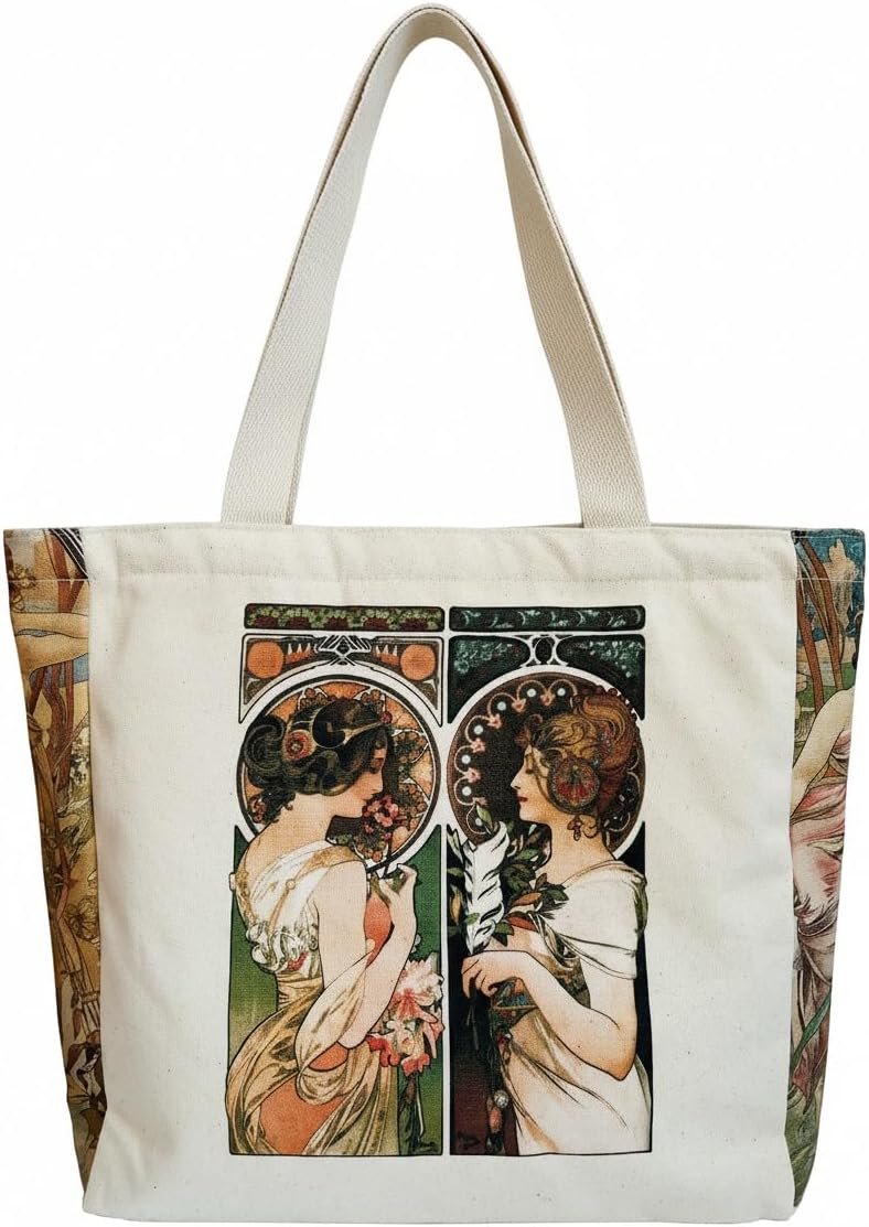 Canvas Tote Bag Aesthetic Vintage Cute Tote with Zipper Pockets Valentines Christmas Gifts for Women Girls