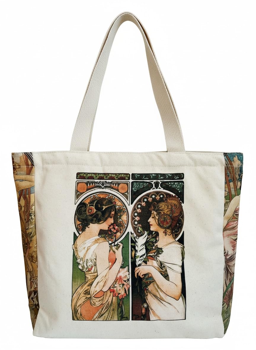 Canvas Tote Bag Aesthetic Vintage Cute Tote with Zipper Pockets Valentines Christmas Gifts for Women Girls