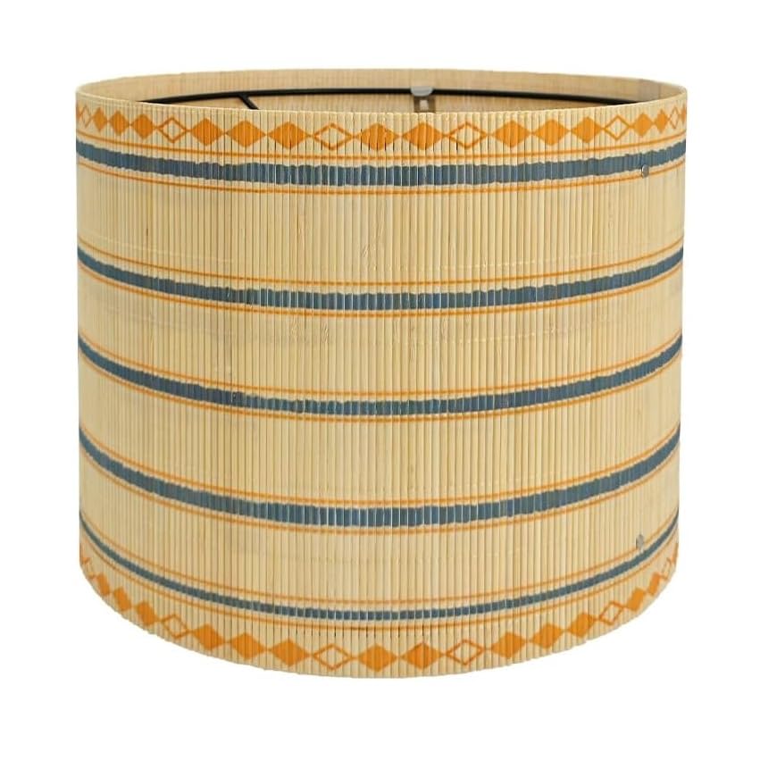 Image of Bamboo Lamp Shade with Colorful Geometric Pattern, Translucent Barrel Drum Shape, Modern Bohemian Minimalist Style for Table Floor Lamp, 11.8x9 Inch