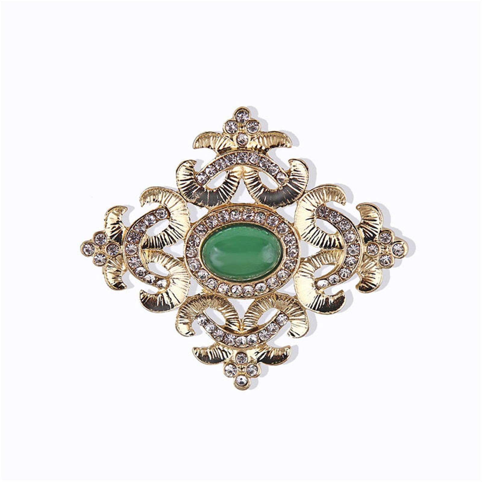 Broche de esmeralda barroca vintage, pin geométrico retro con diamantes de imitación para mujer, accesorio de ramillete de aleación
