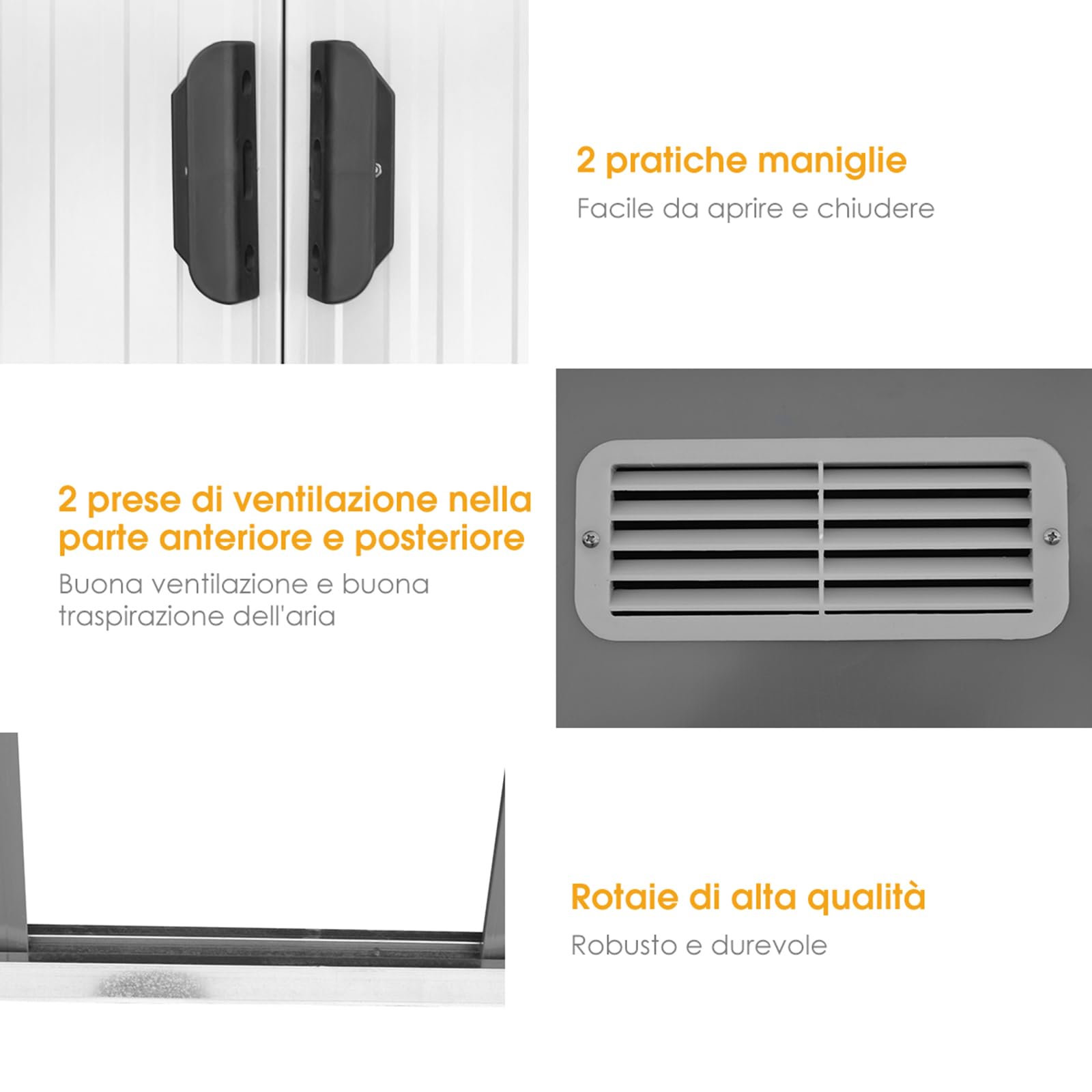 COSTWAY Casetta da Giardino Porta Attrezzi in Lamiera Acciaio Zincato, con Sfoghi, Ante Scorrevoli e Maniglie, Capanno da Esterno per Cortile, Giardino e Fattoria, 238 x 131 x 181 cm
