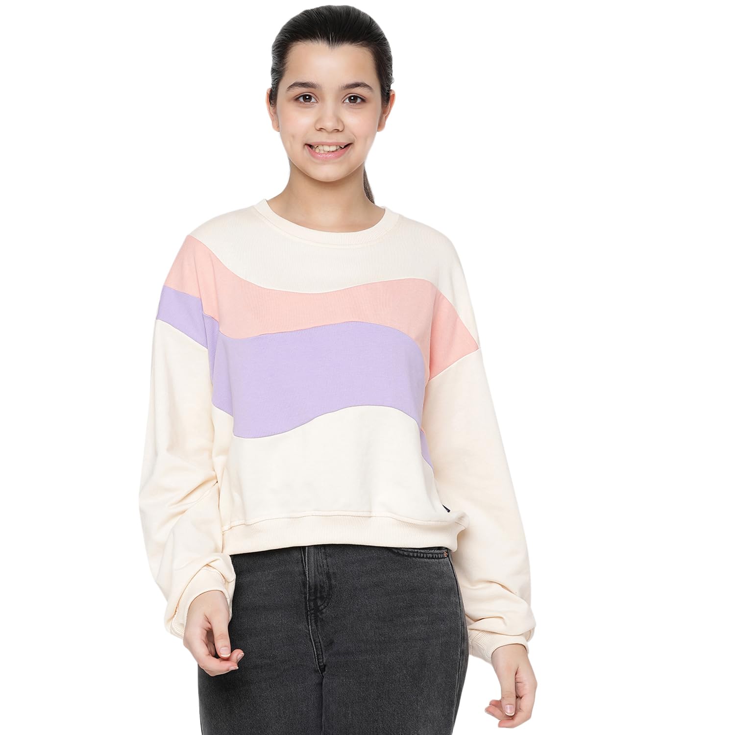 Girls Lil Tomatoes Girls Regular Fit Printed Round Neck Cotton Fleece Sweatshirt Neongreen