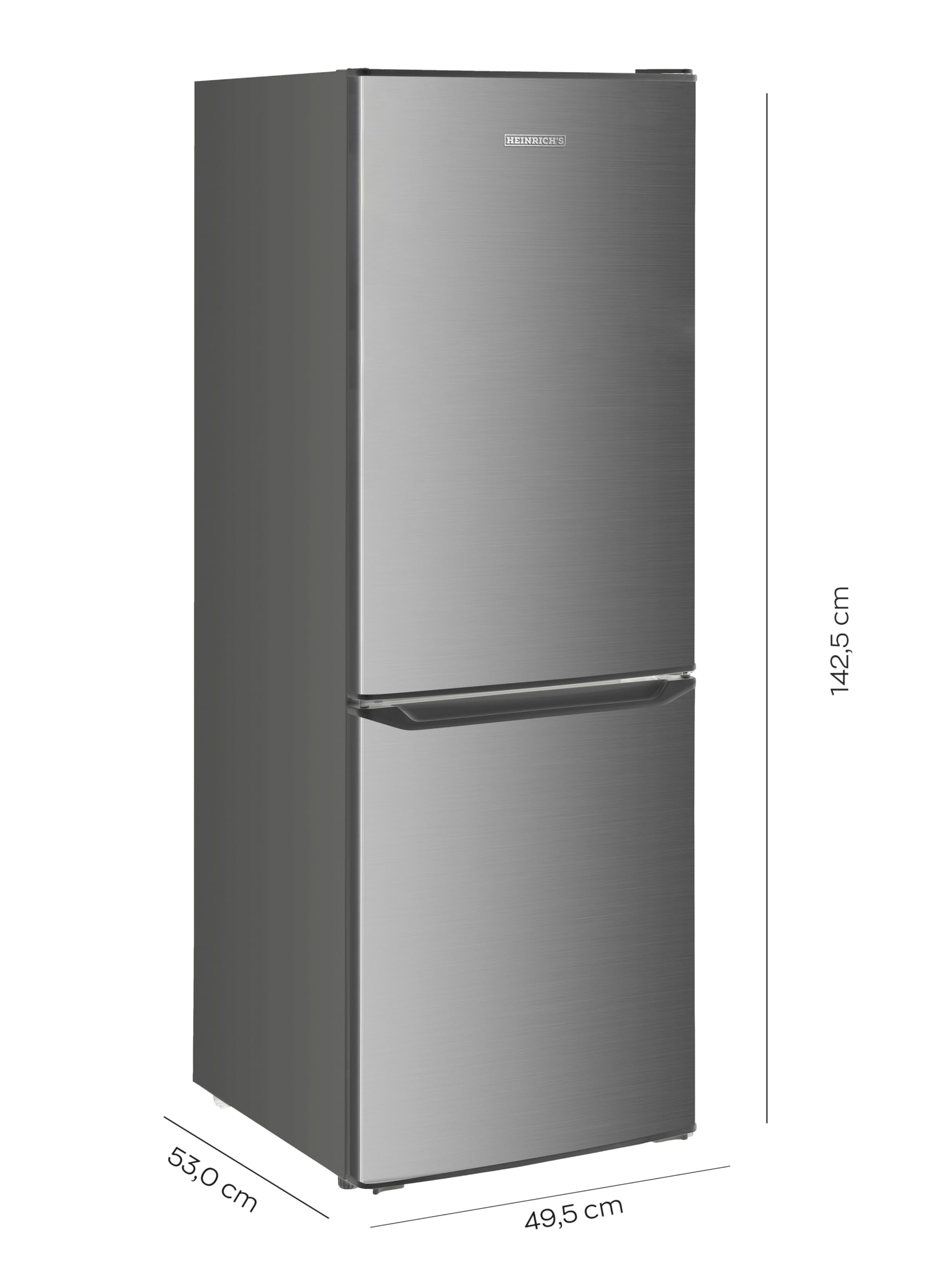 Heinrich´s Kühlgefrierkombination 173L Gesamtvolumen, 121L Kühlvolumen, 52L Gefriervolumen, LED Beleuchtung,Türanschlag wechselbar, leise 40dB, große Tiefkühlboxen, 7Temperaturstufen,inox