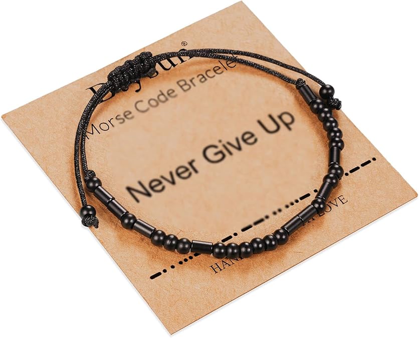 Morse Code Bracelets for Women Inspirational Gifts for Her Adjustable Black Adjustable Braided Men Bracelets Motivational Best Friend Birthday Gifts for Sister Daughter Mom Dad Christmas Jewelry…