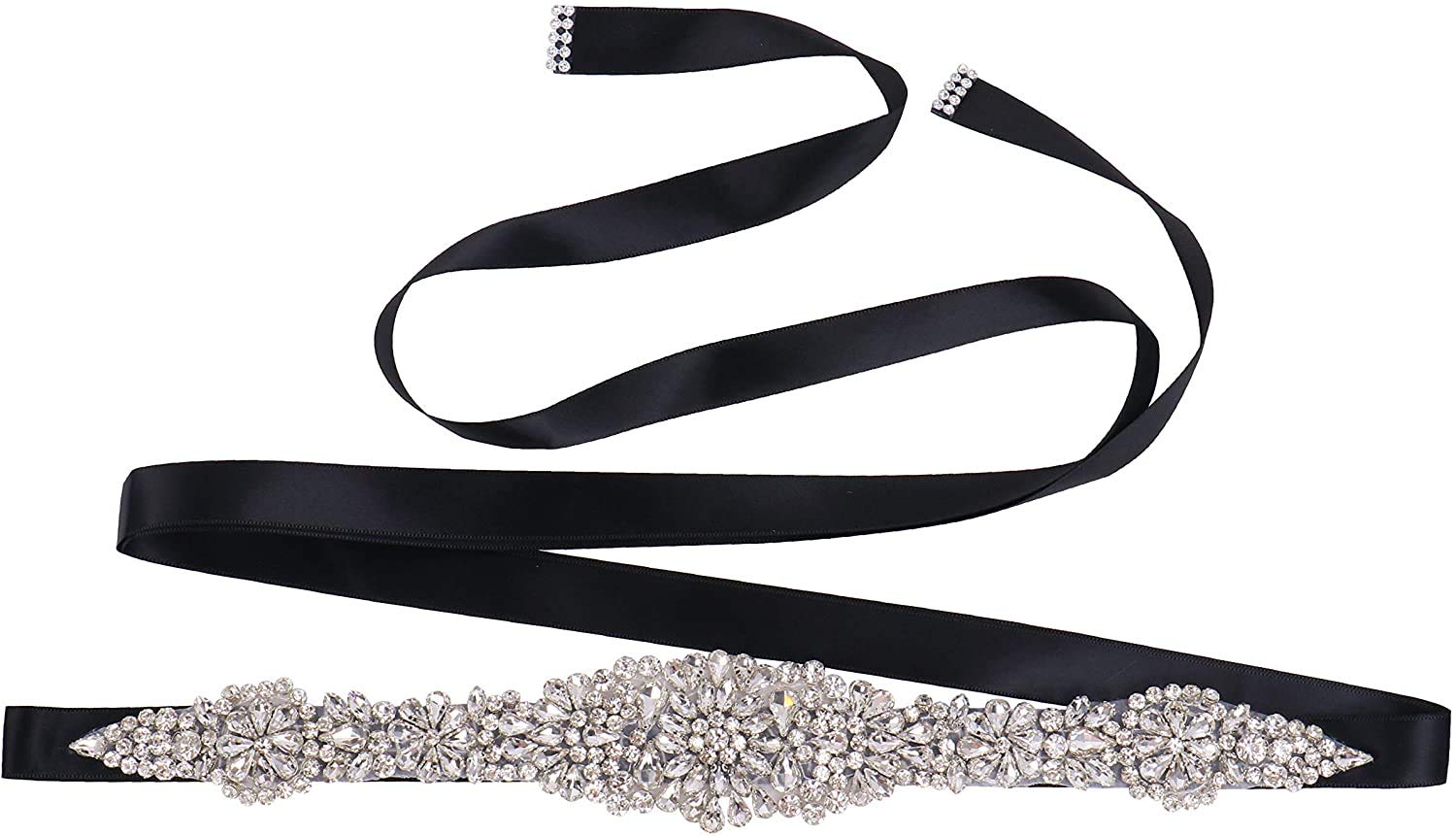 Ulalaza Women's Xw51blk Prom Evening Dress Decorative Waistband Bridal Crystal Sashes Wedding Belt Sash With Rhinestones