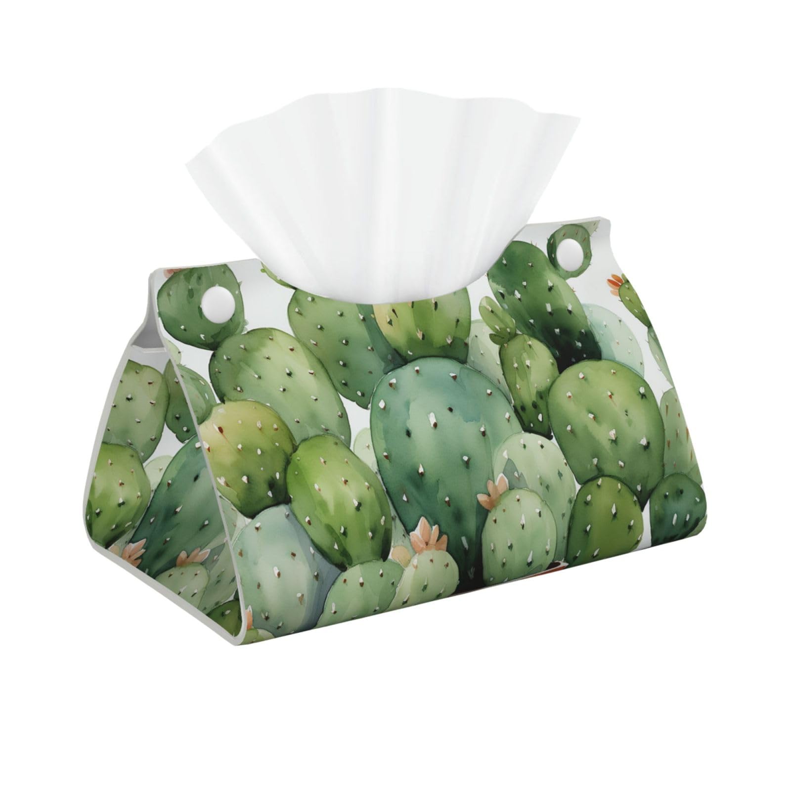Pu Leather Tissue Box Cover, Cute Watercolor Cactus Rectangle Tissue Case Covers Decorative Tissue Box Holder Waterproof Tissue Holder Organizer for Bathroom Home Office