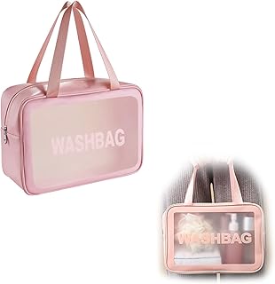 Clear Travel Toiletry Bag Waterproof Portable Travel Cosmetic Makeup Bag Organizer for Women Girls Wash Bag PVC Zippered Carry on Pouch for Travel Bottles Containers Set Carry-On Luggage Set Pink 1pc
