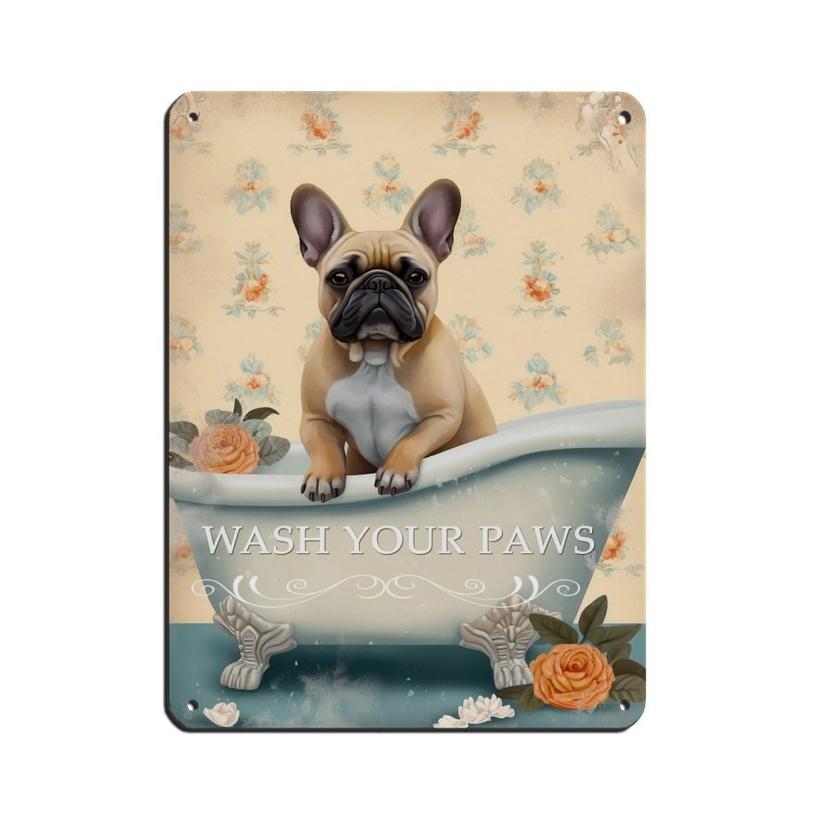 French Bulldog in Bath Fun Bathroom Art Tin Sign Vintage Metal Pub Club Cafe Bar Home Wall Art Decoration Poster Retro 12x16inch(30x40cm)