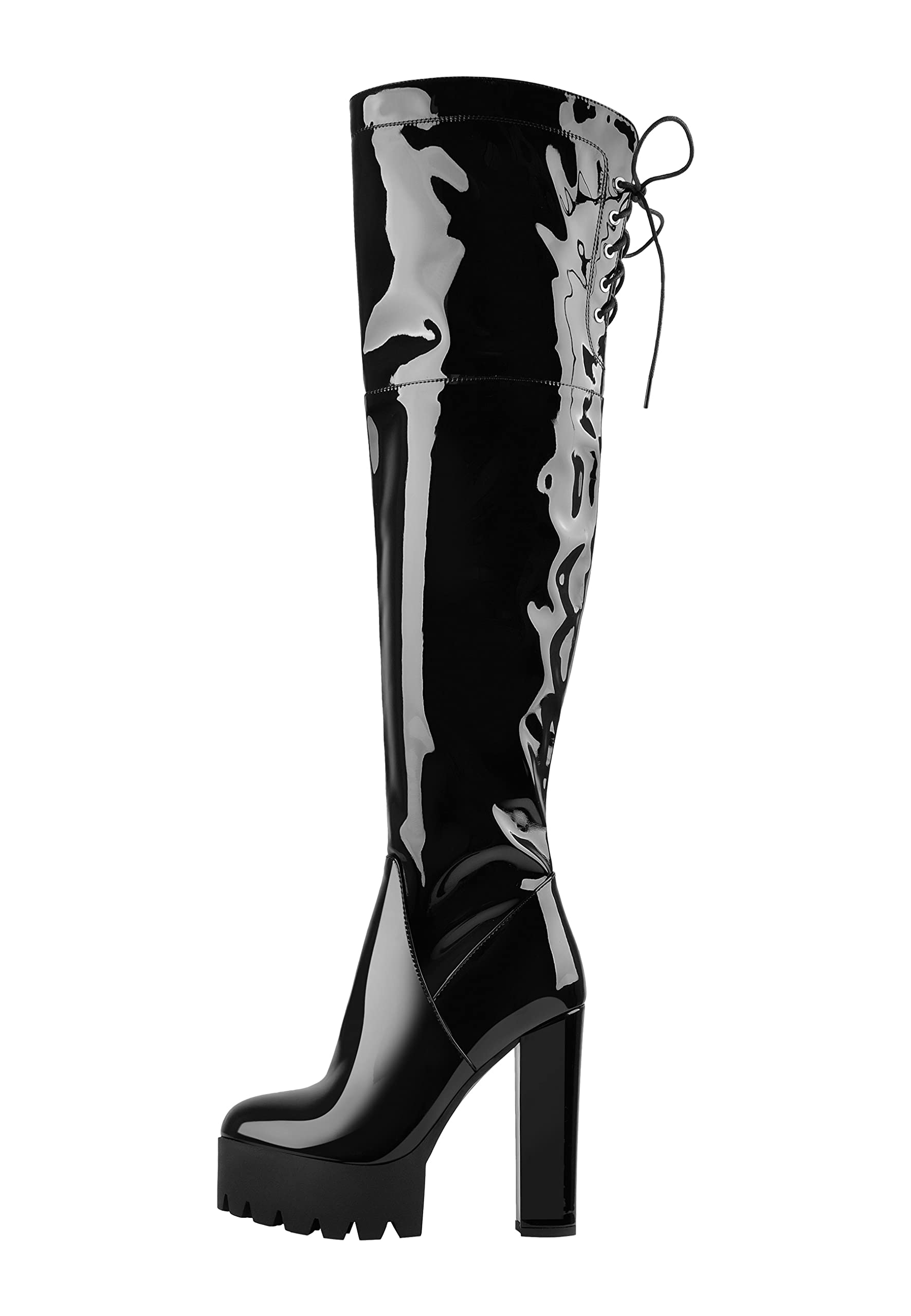 Only maker Damen Overknee High Heels Plateau Stiefel mit Blockabsatz Profilsohle