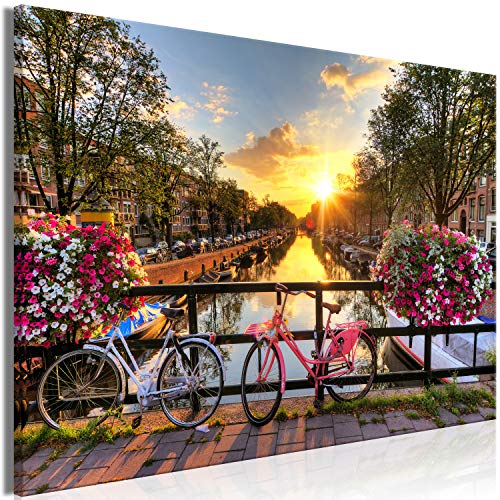 artgeist Acoustic Canvas Wall Art Landscape 35x24 in - 1pcs Picture with Acoustic Foam Sound Print Artwork Room Acoustics Soundproofing - Netherlands City Amsterdam Town c-B-0542-b-a