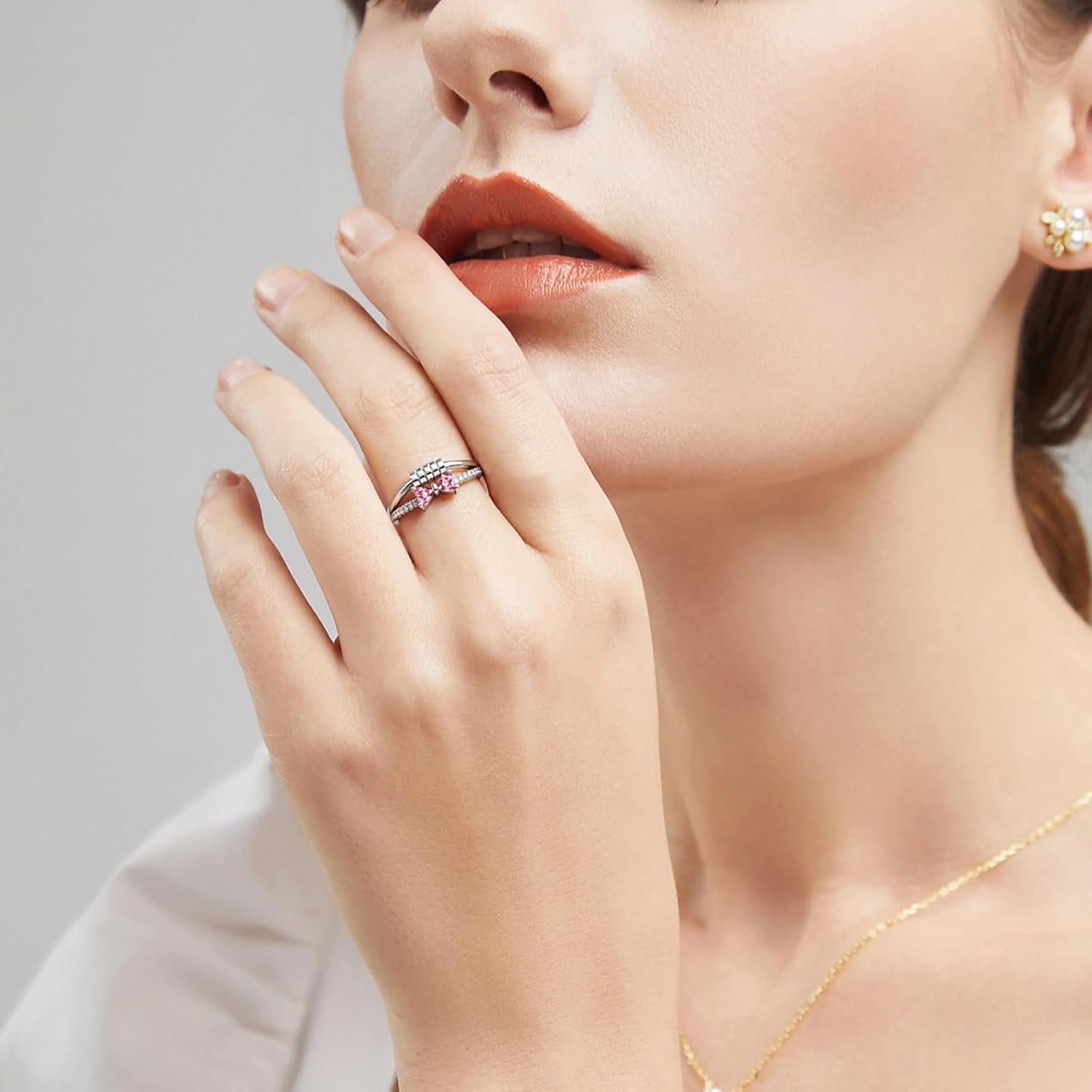 HEEYA Birthstone Rings for Women,Anxiety Ring,Dainty Sterling Silver Plated Bow Spinner Fidget Ring,Adjustable Birthstone Ring for Women,Birthday Christmas Gifts for Wife Daughter Sister - Image 5