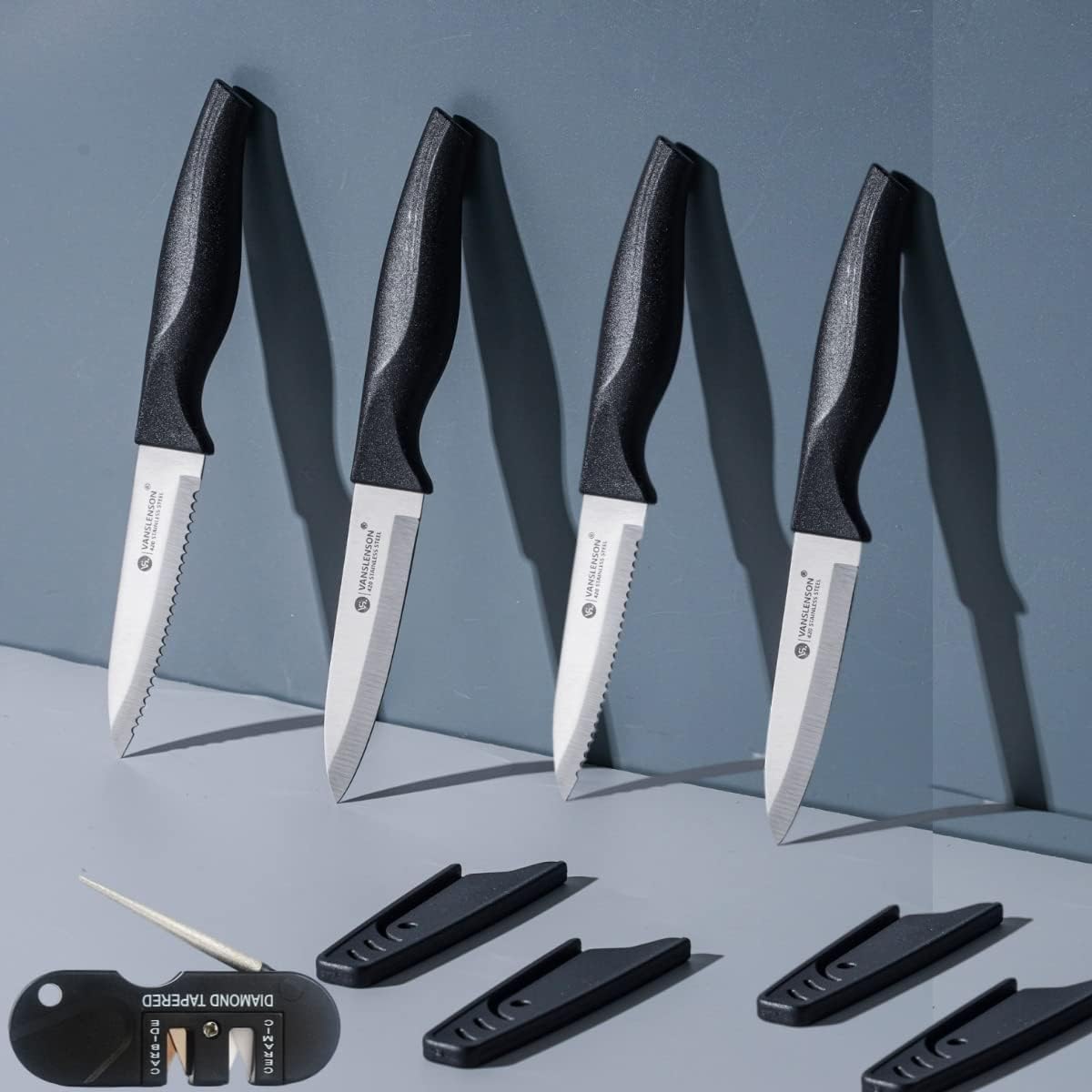 Serrated Paring Knife with Sheath Kitchen Knife with Knife Sharpener Sharp Stainless Steel Blade