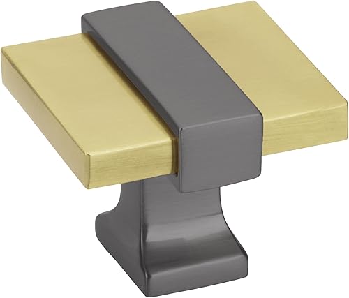 Miniatura 9 de Amerock Pomo de gabinete  Oro cepilladoníquel satinado  Longitud de 1-38 pulgadas (1.378 in)  Overton  1 paquete  Pomo de cajón  Herrajes para