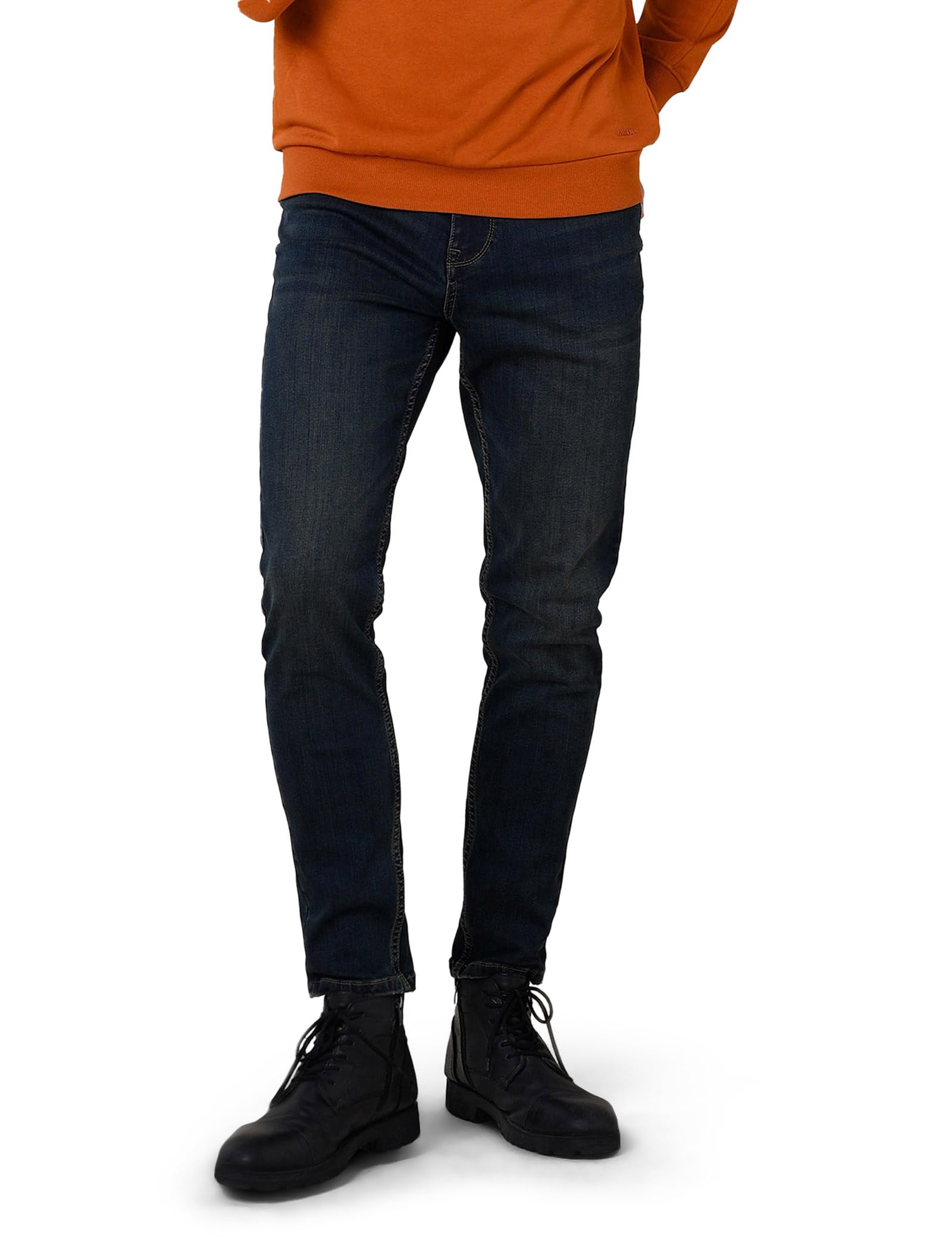 Enorsia Mens Vintage Slim Fit Tapered Jeans with Five Pockets, Belt Loops, Zip Fly, Blue Wash with A Rich Look and Comfort Stretch Cotton-Rich Fabric (Deep Blue,38)