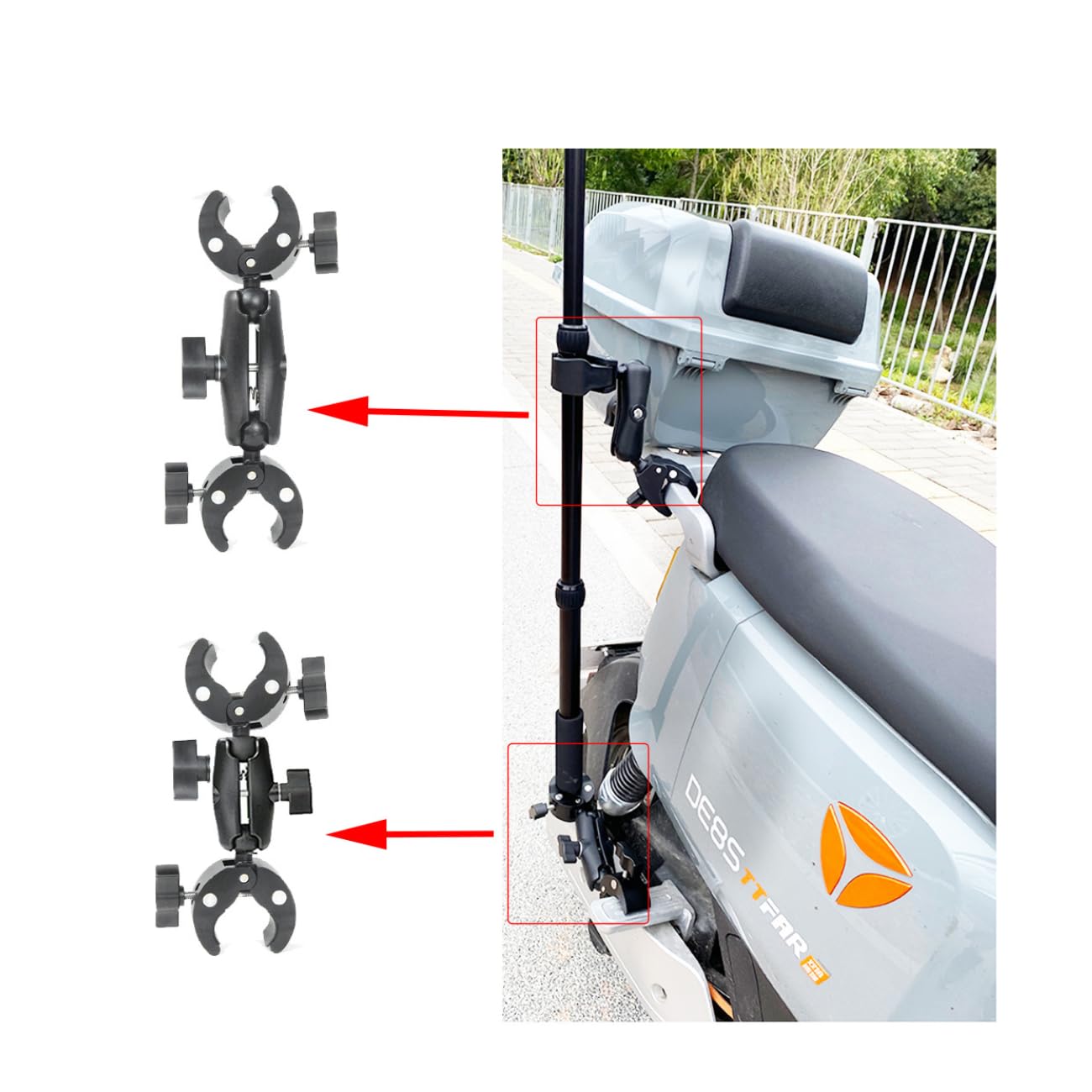 Kamera sportowa na motocykl do Insta360 X5/X3/X2/Ace, GoPro Hero 13, Hero 12, Hero 11/10, obrót o 360 stopni, podwójny zacisk, materiał aluminiowy, podwójna stabilność