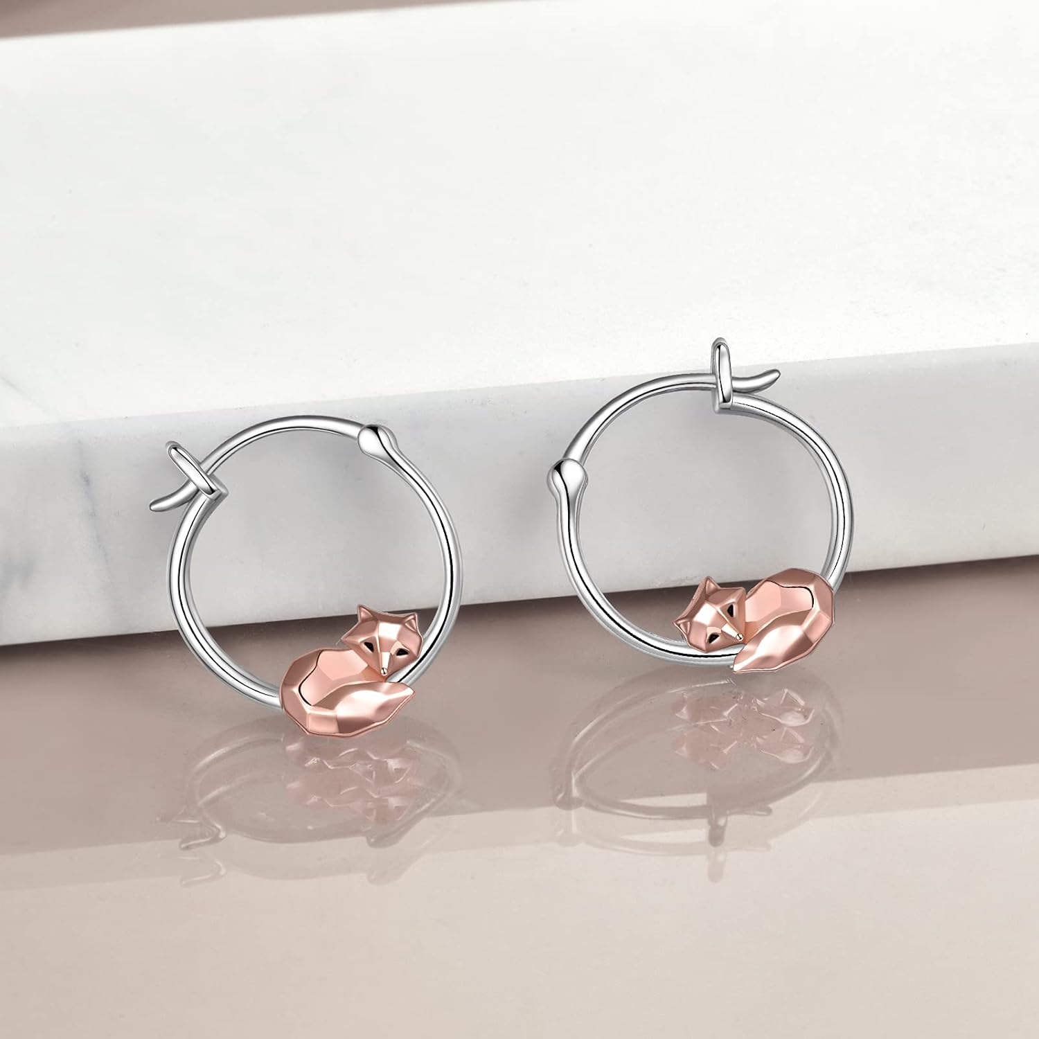 Fox/Pig/Mushroom/Cat Earrings Sterling Silver Cute Hoop Earrings Animal Jewelry Gifts for Women Daughter