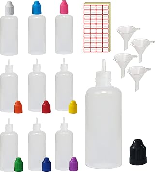 XIAONAN 50 Pack x 20ml LDPE Plastic Liquid Water Squeezable Eye Dropper Empty Bottles Bottles + Mixed Colour Caps + Tips + Funnel + Label