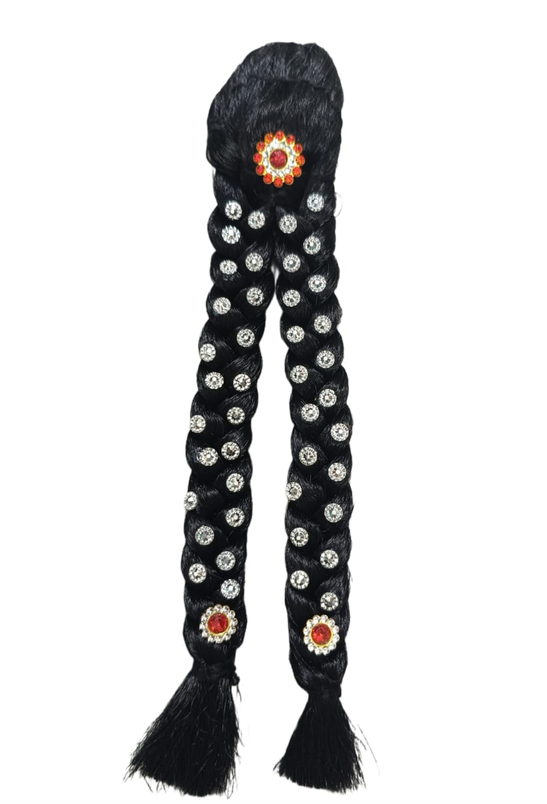 Kanha kart Fancy Radha Rani double choti with diamond decoration/Mata Rani ke choti/Hair for Radha Rani/Devi Maa, Laxmi Maa,Durga Two Plaited Microfibre Braid For Goddess Idols (Size-2, 1, count)-image-42
