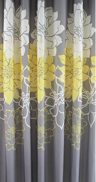 Sfoothome 183cm Wide x 183cm Long Gray Yellow Followers Printed Shower Curtain,Waterproof Shower Curtain Liner,Bath Curtain For Bathroom