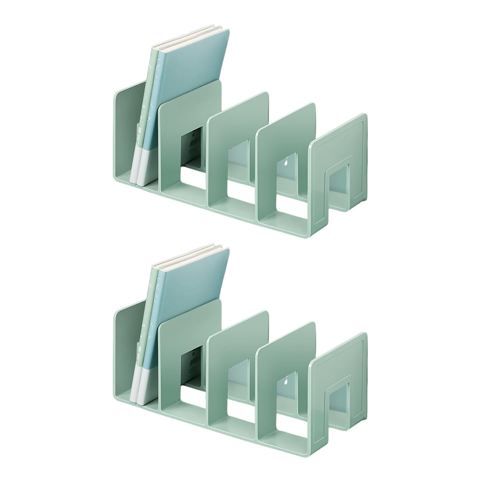Of 2 Acrylic Book End Book Shelf Bookend Magazine Stand 4 Compartment Space Saving Desk Organizers Stopper Desktop Organiser